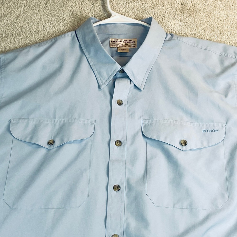 Filson Twin Lakes Sport Shirt Mens XXL Blue Ripstop Long Sleeve Performance